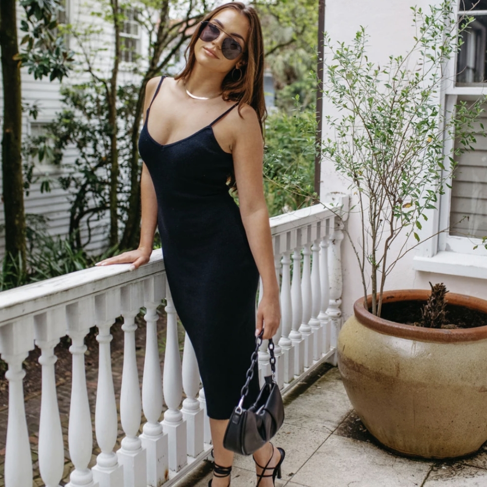 Black Knit Midi Dress